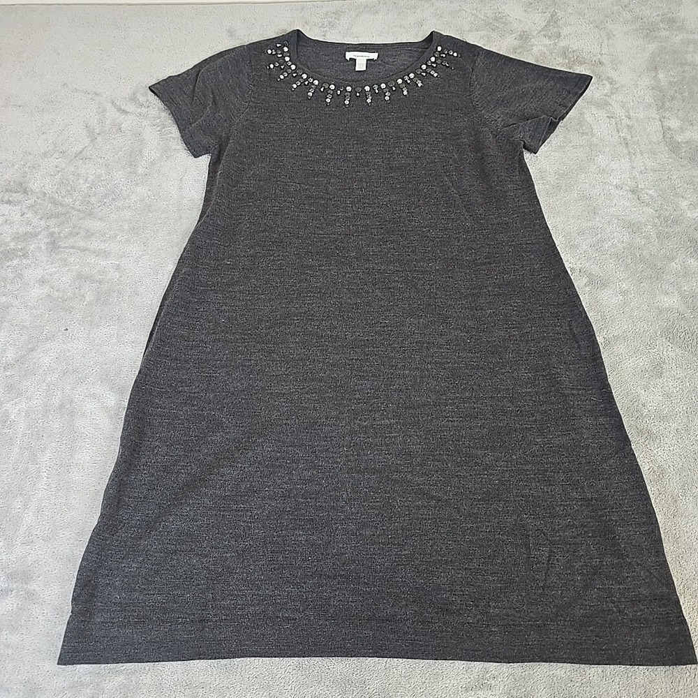 Dressbarn Knit‎ Dress Womens 14/16 Gray Short Sleeve Bejeweled Casual Normcore